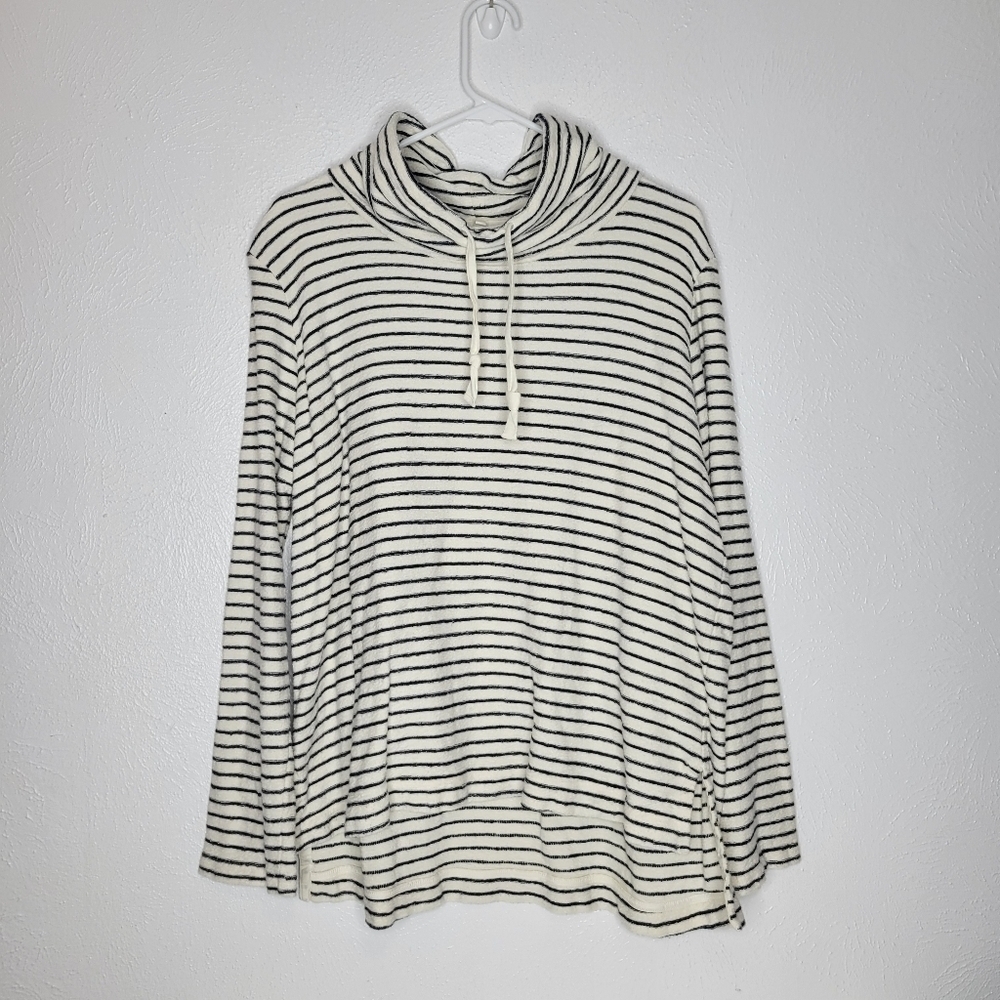 Lou & Grey Navy & White Stripe Mock Neck Sweater Women's Size Large - Picture 1 of 11